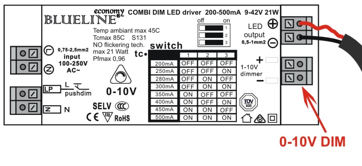 LED DRIVER DIM 1-10V   200-500MA 42V 20W UNI